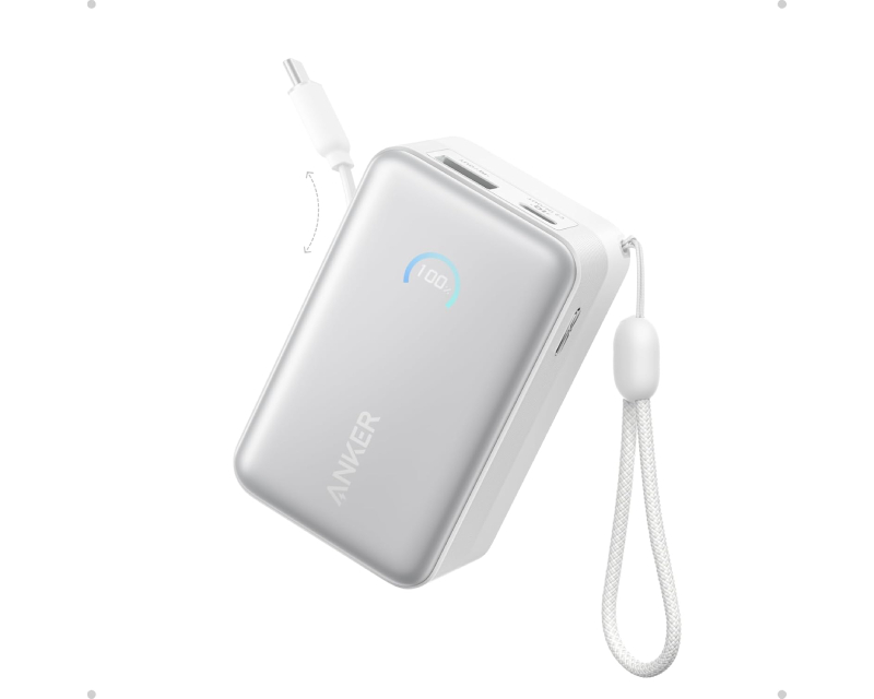 Nano 10000mAh, 45W, sa ugrađenim USB-C kablom na izvlačenje, Power Bank beli