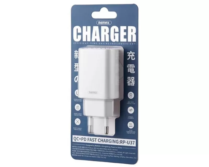 RP-U37 QC 3.0 + PD 18W  iPhone punjač beli