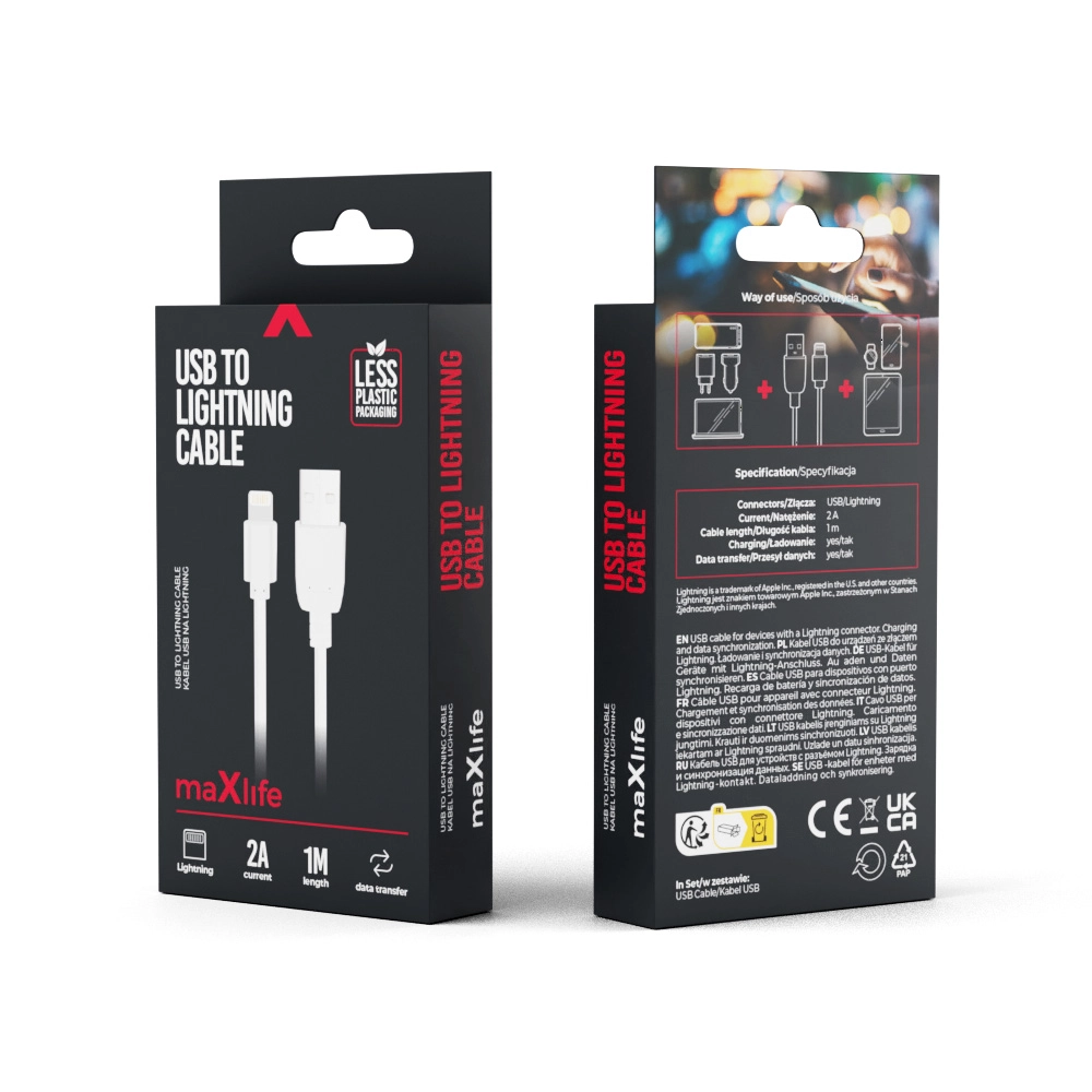 Maxlife cable USB - Lightning 1,0 m 2A white