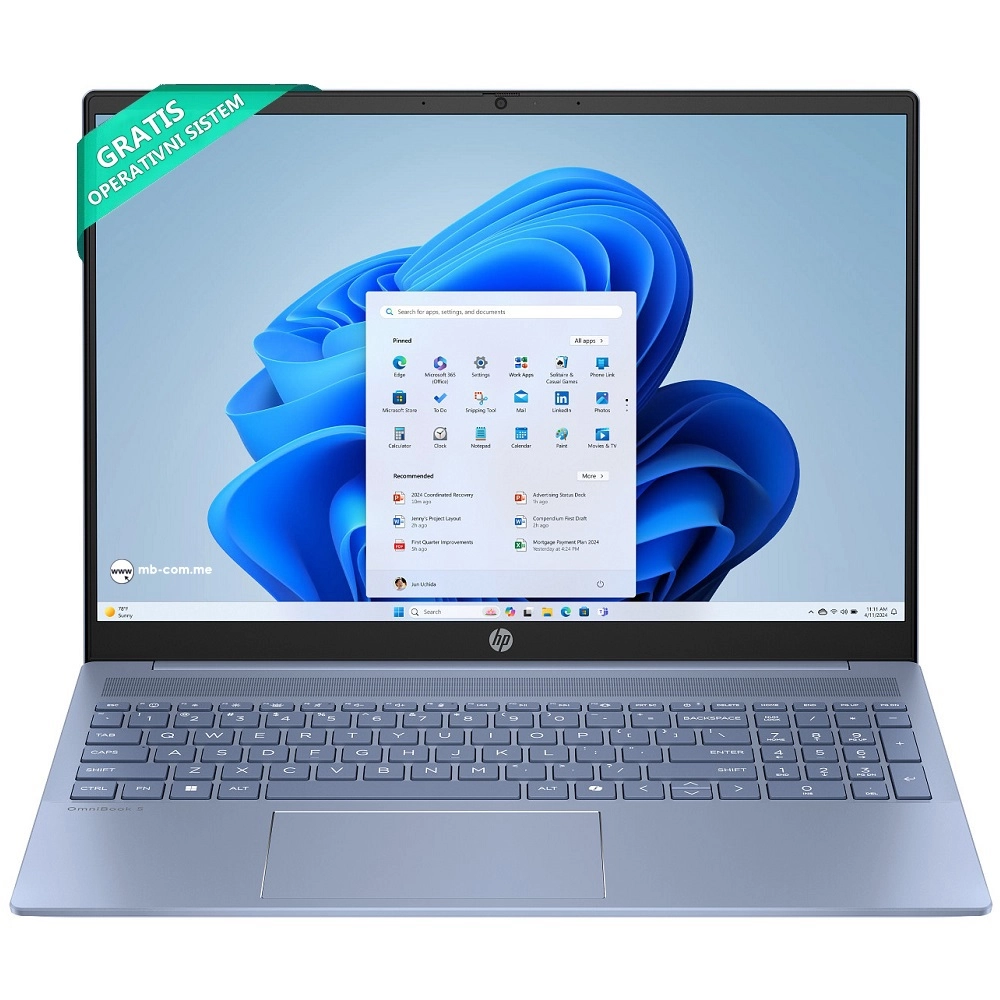 HP OmniBook 5 16-ba1007nm Core7 150U/512GB/32GB/16" 2K/Integrated/NoOS/Sky blue/Backlit YU