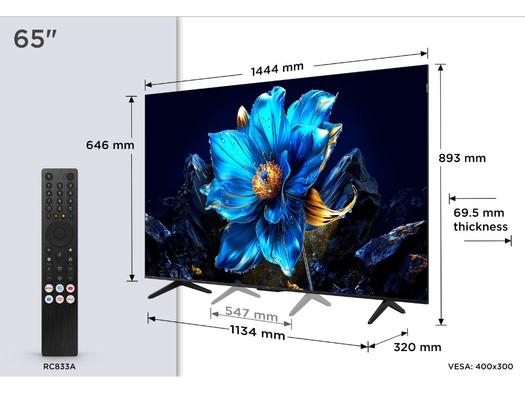 TCL 65P7K QLED TV 65" ultra HD, Google TV smart, AiPQ processor, Dolby Atmos,slim dizajn(bez okvira)